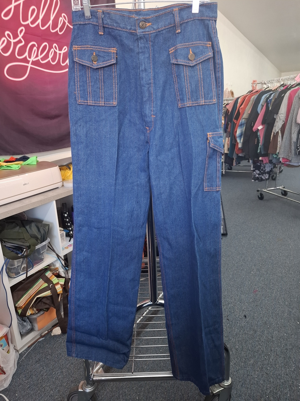 Vintage 70s Kmart Wide Leg Women's Denim Jeans with Cargo Pocket